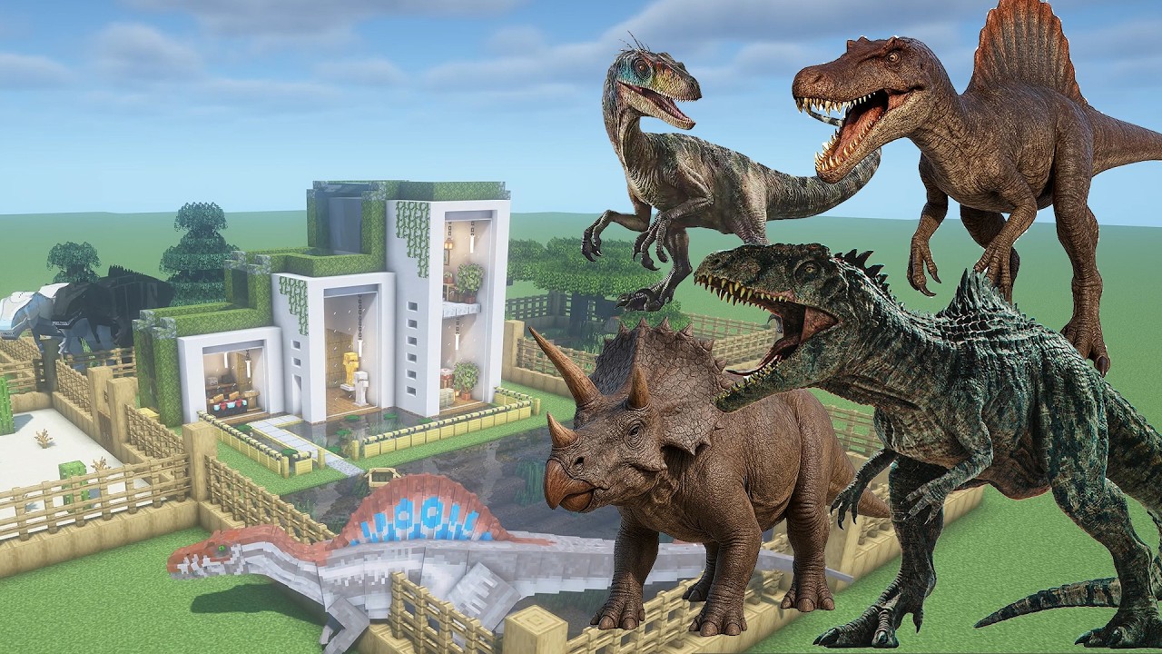 How To Make a Velociraptor, Spinosaurus, Giganotosaurus, and Triceratops Farm in Minecraft PE
