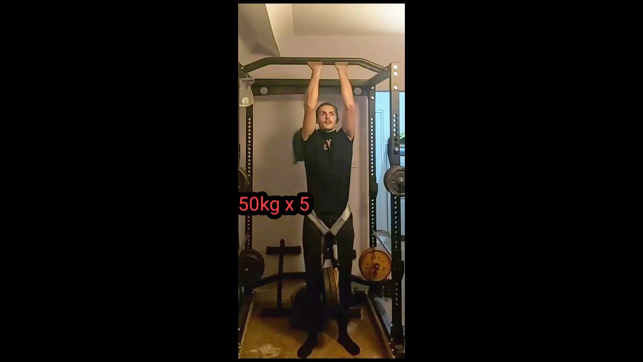 5x50kg (110lbs) Weighted Chinups at 90kg bodyweight