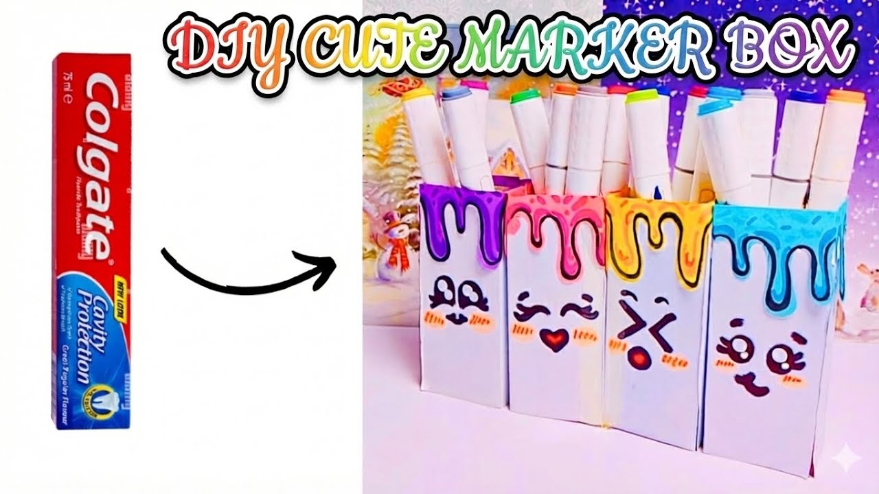 Turn Toothpaste Box into Cute Marker Holder 😍 | Easy DIY Craft