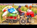 Homemade mini tractor pulling heavy loaded trolley with grass diy tractor 