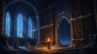 Frozen Crypt Library Ambience with Gothic Winter Music | Wind Sounds and Book Sounds ❄️