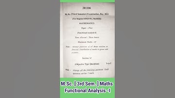 || M.Sc. Maths || [ Functional Analysis - I ] 3rd Sem. Exam. Dec. 2021 || #shorts #aimers #mcbu #msc