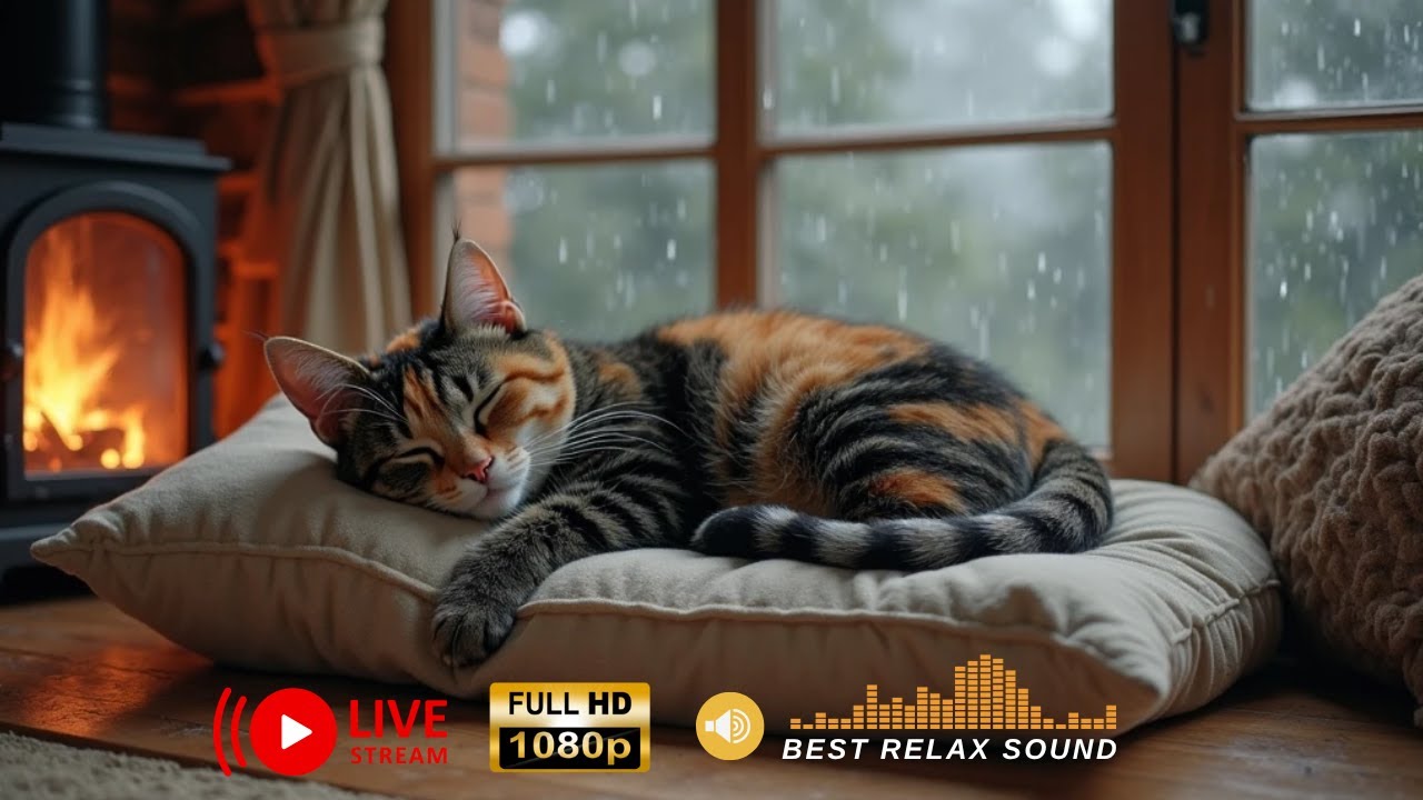 Calming music for Cats - Cat anxiety music with rain sound | Cat music for sleep | Piano cat music