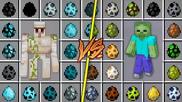What if You Spawn ALL ZOMBIE EGGS vs GOLEM EGGS BATTLE Minecraft Different Zombies Army Battle