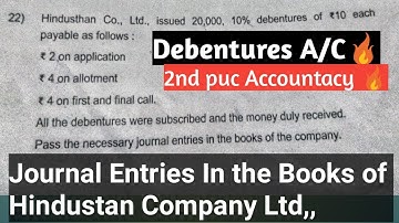 2nd puc Accountacy /Debentures A/C Journal Entries 🔥 Accountacy Debentures A/C 6 Marks solution 🔥