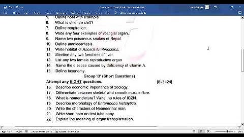 CTEVT || Zoology || Question || 2079