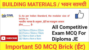 Building Materials Top 50 (Bricks) MCQ||भवन सामग्री (ईंट)MCQ||Chap-2 Brick Diploma Civil Engineering