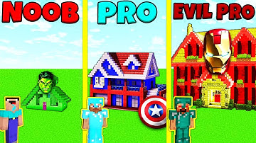 Minecraft Battle: NOOB vs PRO vs EVIL PRO: SUPERHERO BUILD CHALLENGE / Animation