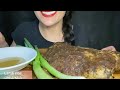 Mukbang eating grilled lamb ribs اكل ضلعة خروف