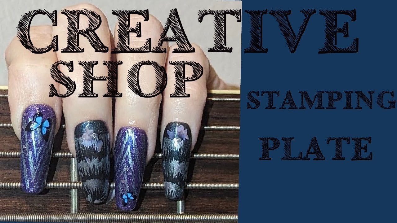 CREATIVE SHOP STAMPING PLATE & ENAILCOUTRE PRODUCTS DIY HOME MANICURE WITH BUTTERFLY DECALS.