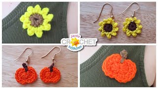 Sunflower & Pumpkin Crochet Jewelry  4 Earring & Pin Projects
