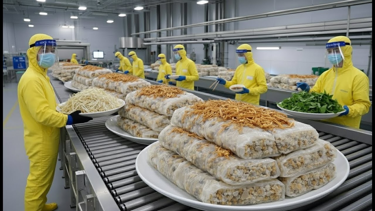 Ít ai biết bên trong nhà máy sản xuất quy mô lớn bánh cuốn hàng loạt ở Hà Nội diễn ra như nào?
