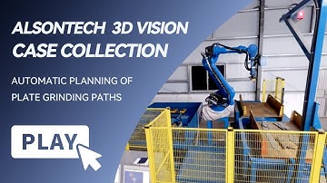ALSONTECH 3D vision-guided robot for automated multi-category grinding of small steel plates.