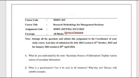 IGNOU MMPC-015 Solved Assignment July 2023 Jan 2024 [FREE] MBA  research Methodology of management