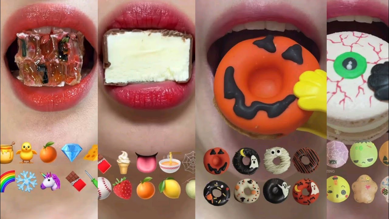 ASMR EMOJI FOOD jelly kohakuto sea grape sprinkle honey jelly kohakuto mukbang eating sounds