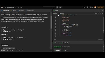 Leet code #392|| Is subsequence || python easy solution #leetcode #coding  #python