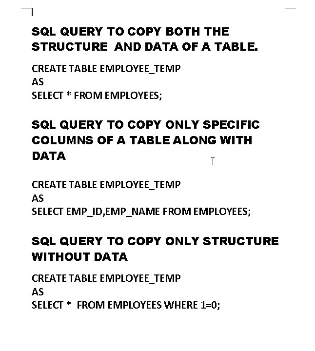 Sql query to create table with structure and data of another table 