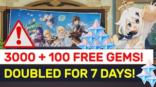 JOIN 3000 +100 FREE Gems Raffle NOW! GET 7 Days DOUBLED Login Rewards! | Genshin Impact