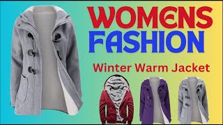 Jiangwu Womens Fashion Horn On Fleece Thicken Coat With Hood Winter Warm Jacket