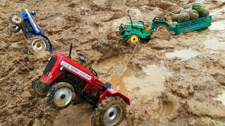 Tractor vs Watermelon | Watermelon Loaded Tractor Stuck in Deep Mud Pulling Out Sonalika Tractor