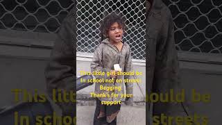 Poor Girl Begging On Street.
