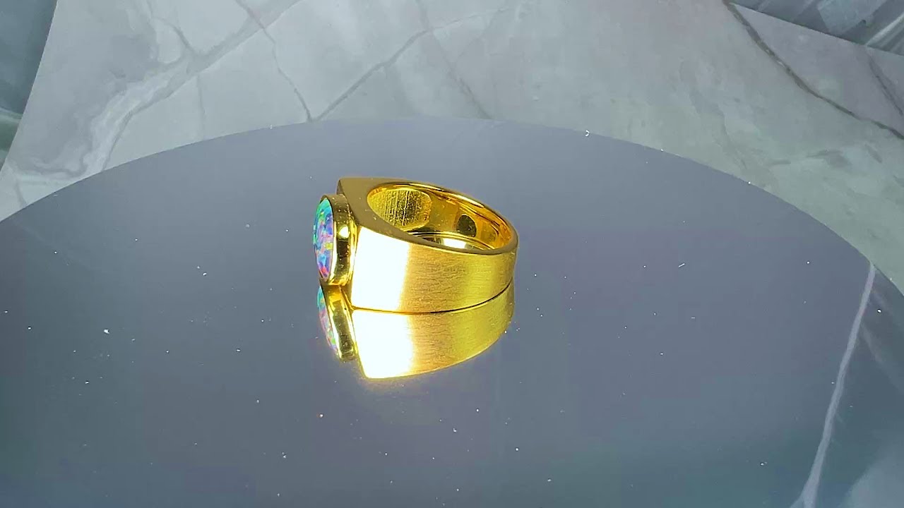 💎 Bold Australian Elegance: Gold-Plated Opal Men's Ring from Sydney Opera House! 💎