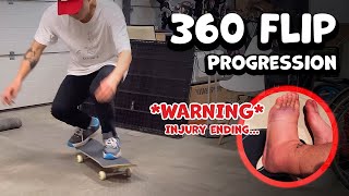 My TRE FLIP / 360 Flip Progression! *WARNING* INJURY-ENDING / 6 Month Skateboarding Progression