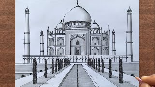 How to Draw Taj Mahal using 1-Point Perspective Step-by-step