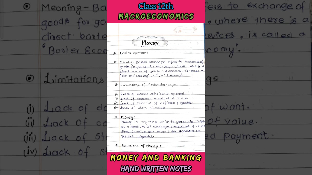 Class 12 Macro economics money and banking hand written notes YouTube