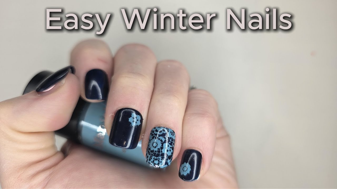 Winter Blues Flower Nail Art - Perfect nail stamping pickup and transfer - elegant January design