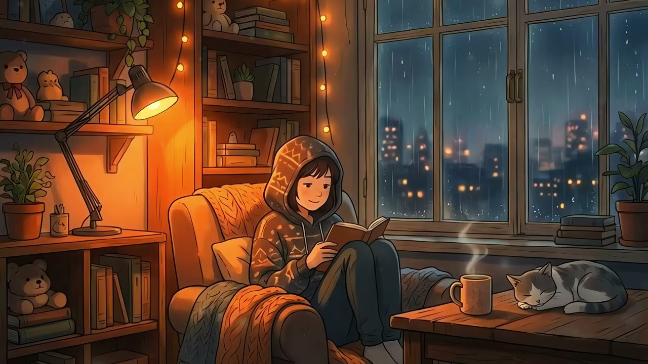 2 Hours of Relaxing Lofi Music | Cozy Room Night View for Deep Focus, Working, Writing, Inspiration