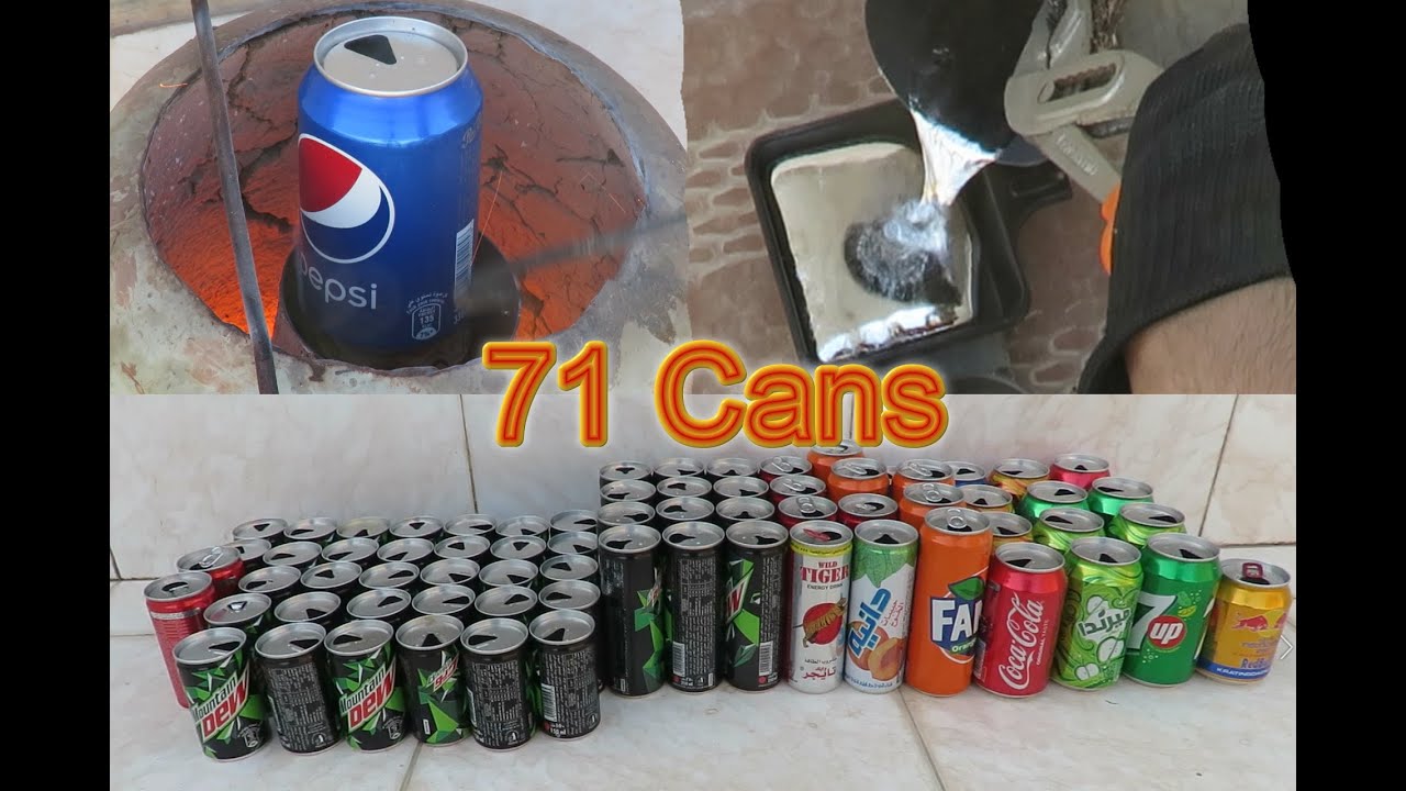 اذابة قناني الصودا لصنع سبيكة الومنيوم melting soda cans to ingot