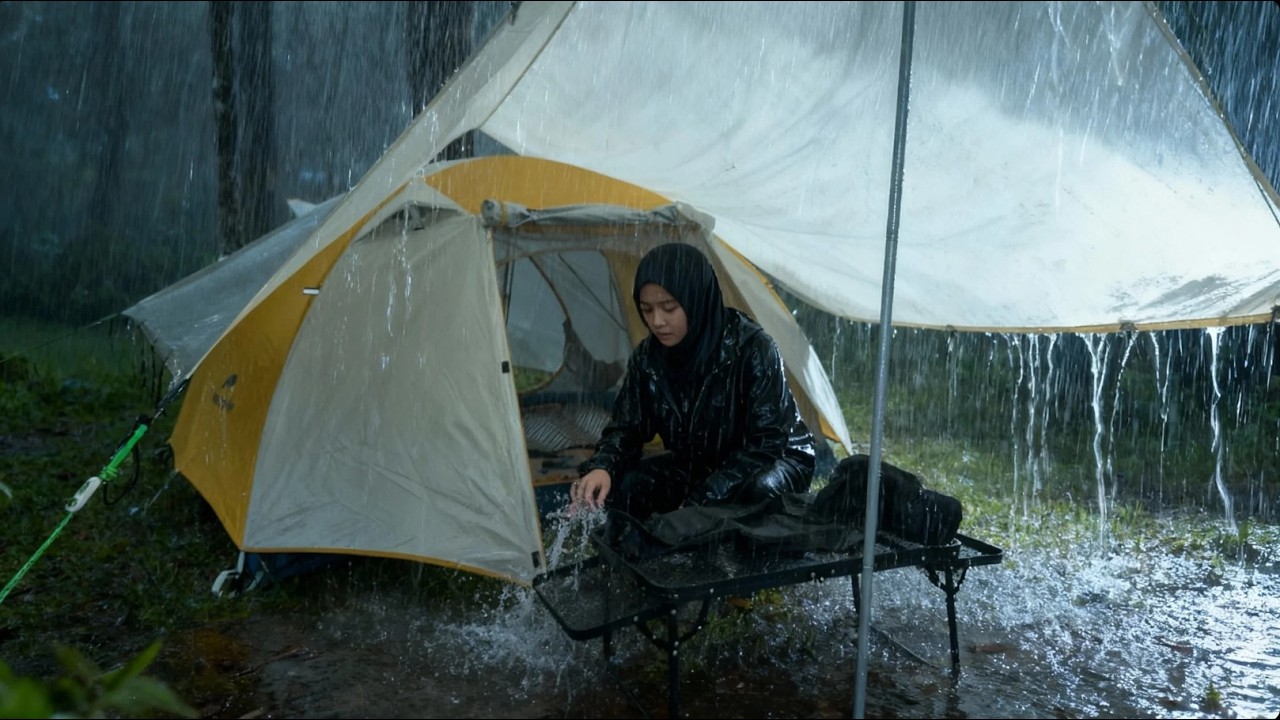 ⛈ КЕМПИНГ ПОД ПРОСТОРНЫМ ДОЖДЕМ ‼️ СТРЕМЛЕНИЕ К ПОСТРОЙКЕ ТЕПЛОЙ И УЮТНОЙ ПАЛАТКИ | РАССЛАБЛЯЮЩИЙ