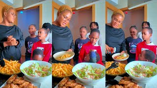Dishing out time for my kids ,potatoes, salad and chicken