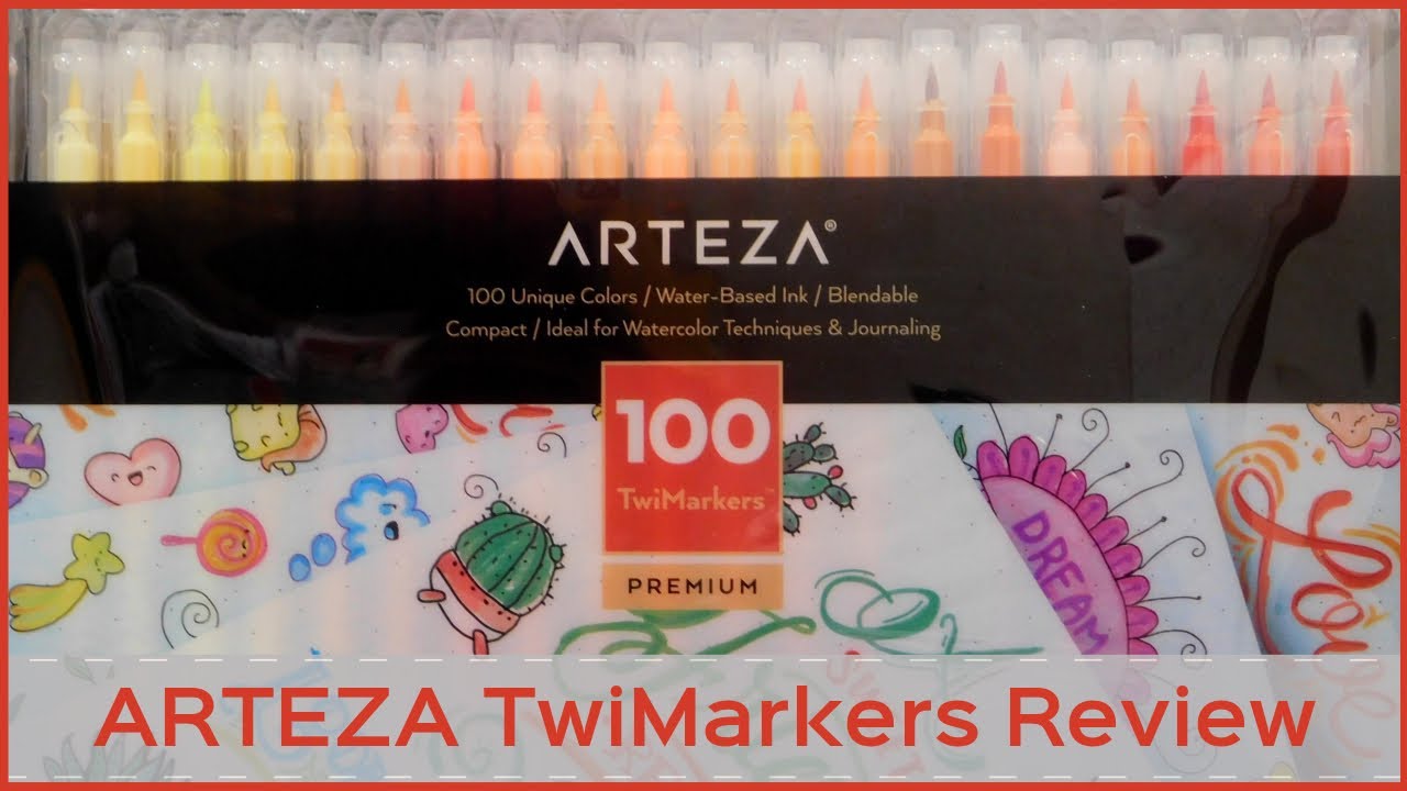 Arteza TwiMarkers, Set of 48 Colors, Dual Tip Sketch Markers, with Fine & Brush