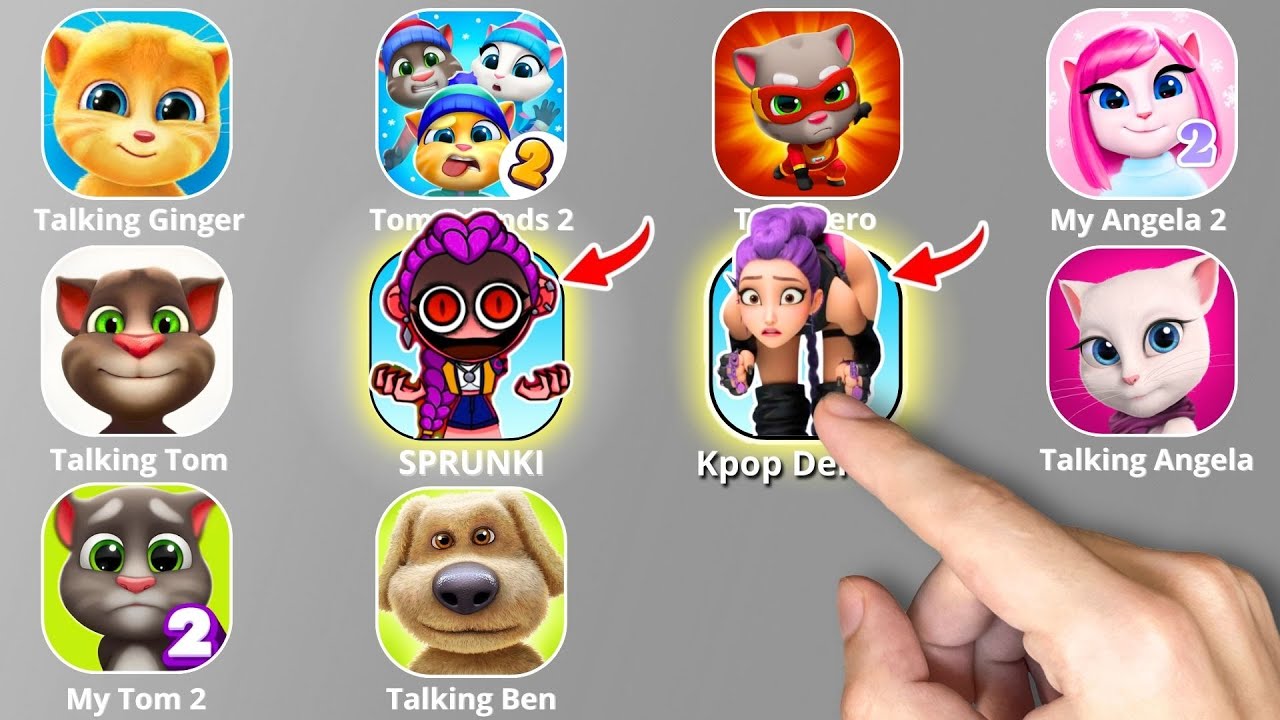 Talking Angela,KPop Demon Hunters,My Talking Tom,INCREDIBOX SPRUNKI,Roblox,Talking Ben,Tom Friends
