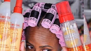 Heatless Curls Roller Set On Relaxed Hair
