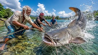 3 Fishermen vs. a 300 KG Giant Fish! 🐟🔥 The Ultimate River Battle!😱