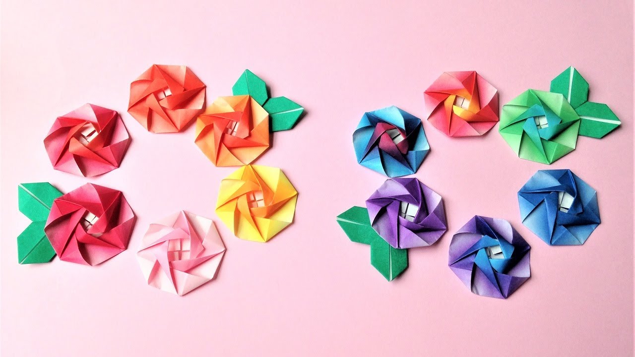折り紙 1枚でバラの花 立体 平面 折り方 Origami Rose Flower Tutorial Niceno1 Youtube