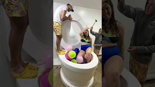 My Boyfriends Played A Mean Prank On Me In Worlds Largest Toilet With Balloons And I Fell In #Shorts