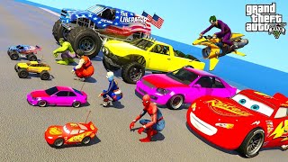 GTA V Amazing Mega Ramp with  Spiderman, hulk, Rhin & Superheroes By Super Cars, SUVs & race truck