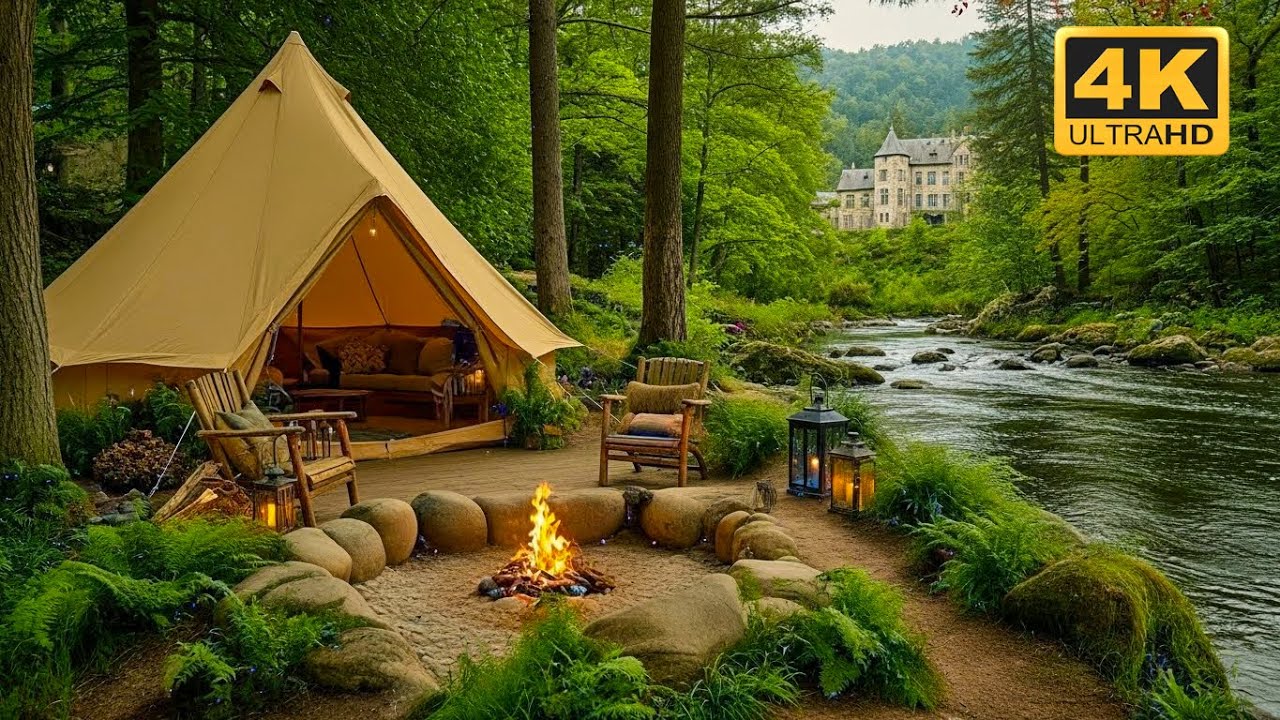 Cozy Spring Cabin Ambience | River Flow & Fire Pit