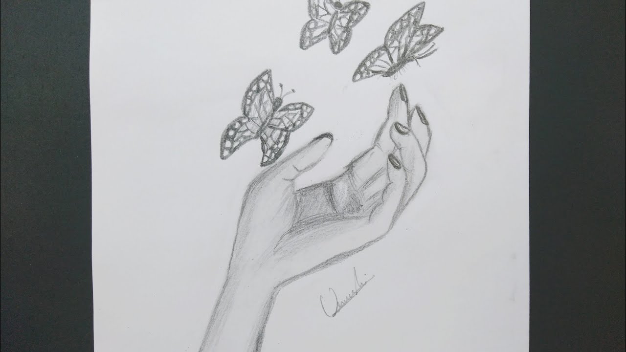 Featured image of post Butterfly Pencil Drawing Of Hand : Butterflies are a wonderful drawing subject—their wings have a certain pattern that can be reduced to a few rules.