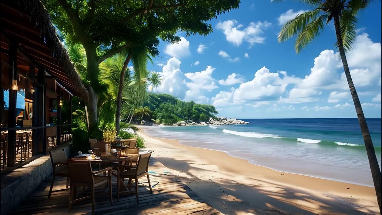Tropical Shoreline Café Jazz 🌴🌊☕ Soft Bossa Nova for Calm Study Sessions & Warm Chill Vibes ✨