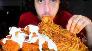 Asmr Buffalo Chicken Wings And Messy Spaghetti With Ranch Mukbang No Talking Nomnom