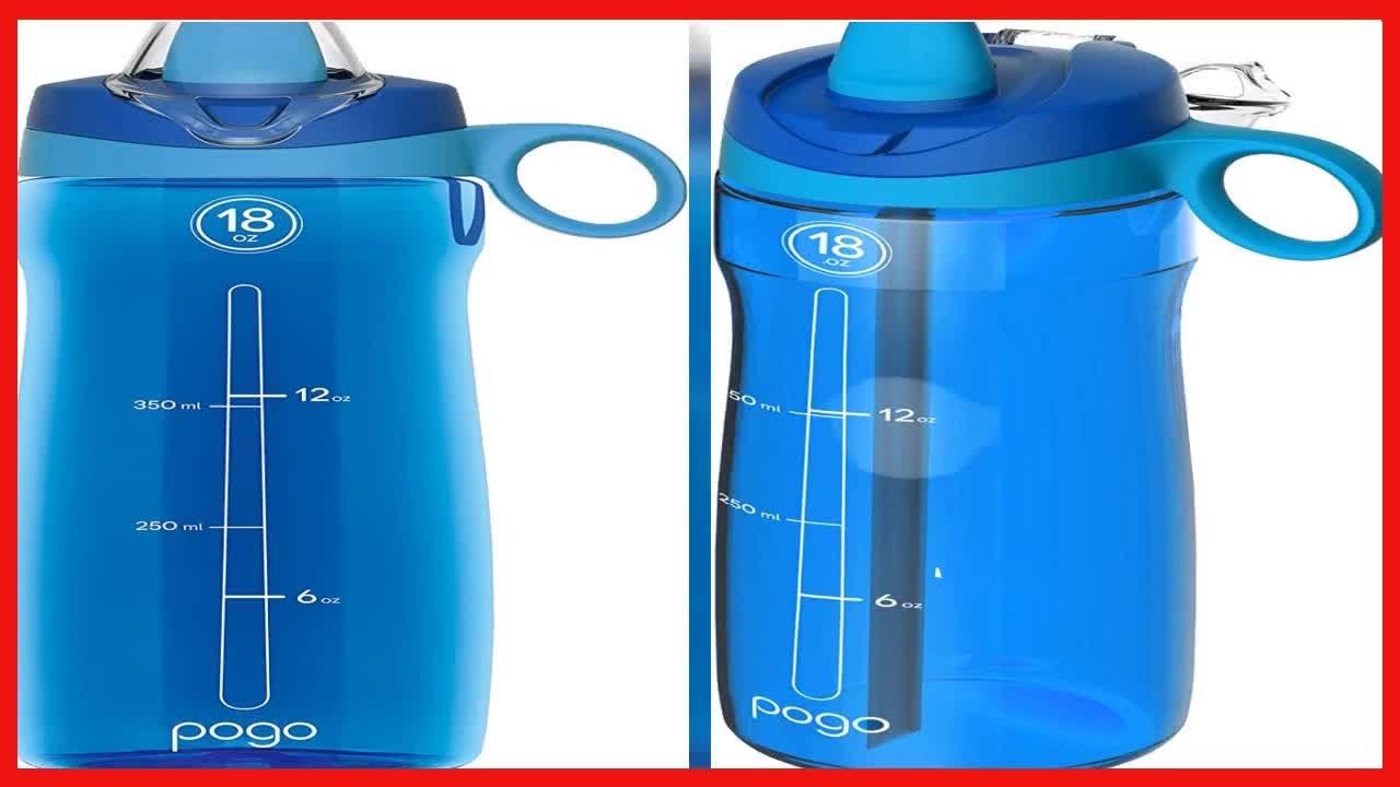 Pogo BPA-Free Plastic Water Bottle with Soft Straw Lid, 18oz (Blue) 