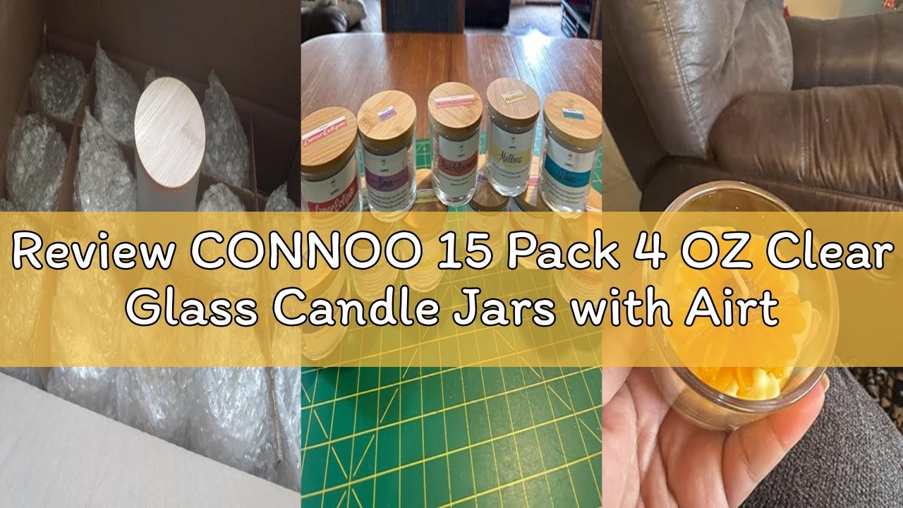 Review CONNOO 15 Pack 4 OZ Clear Glass Candle Jars with Airtight Bamboo Lids for Making Candles, Bul