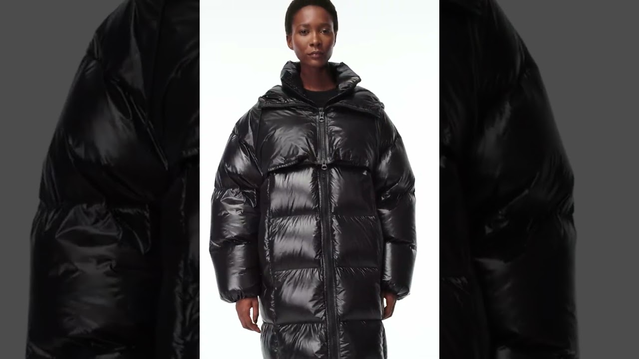 H&M Oversized Hooded Padded Puffer Down Coat Women Shiny Glossy Wetlook Black