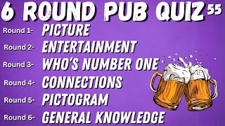 Virtual Pub Quiz 6 Rounds: Picture, Entertainment, Who's Number One, Pictogram, General Knowledge 55