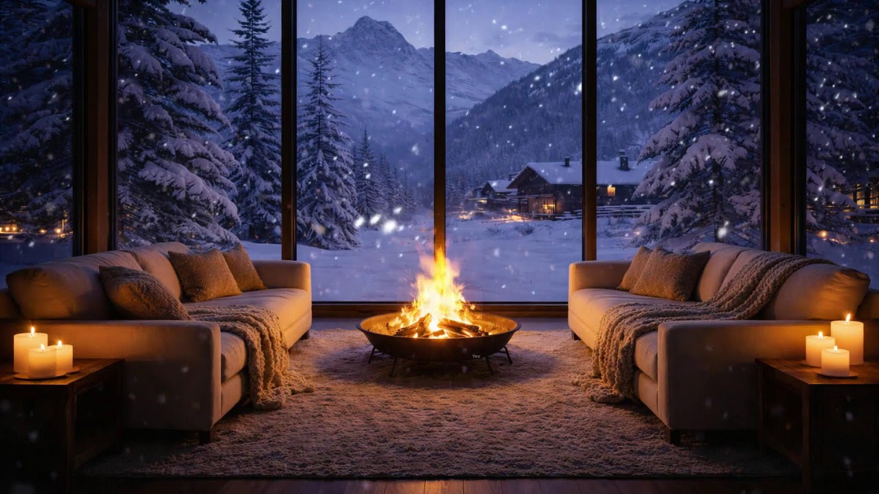 Relaxing Winter Cafe Fireplace Sounds
